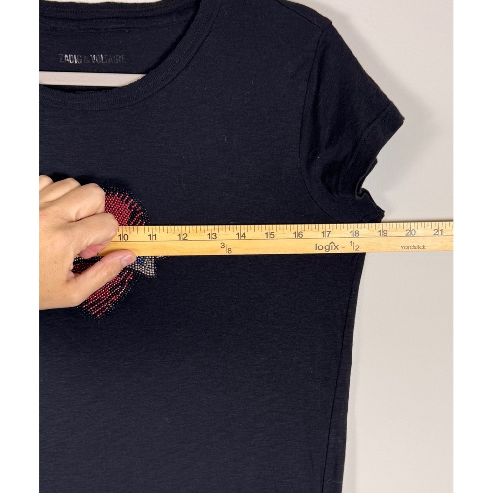 Zadig & Voltaire Black Art Is Truth Heart Rhinestone Tee Large - Picture 7 of 9